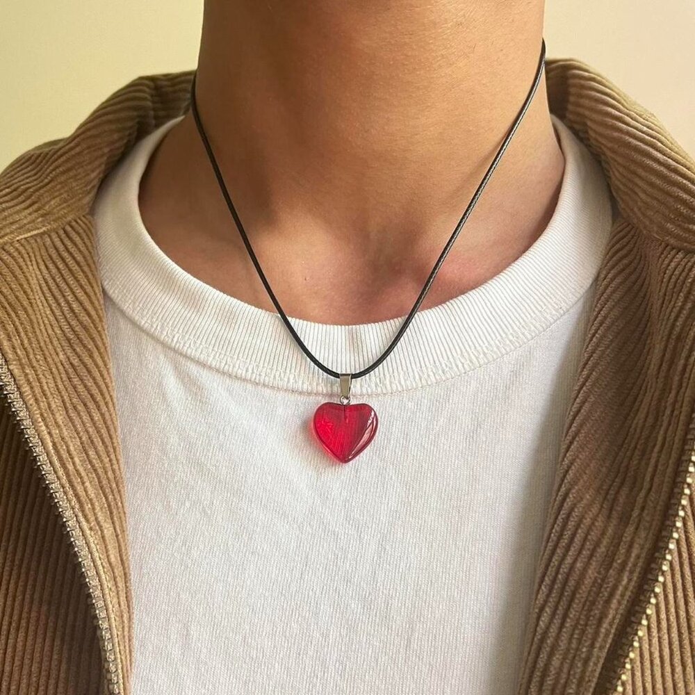 y2k 2000s vintage silver cute red heart pendant chain necklace